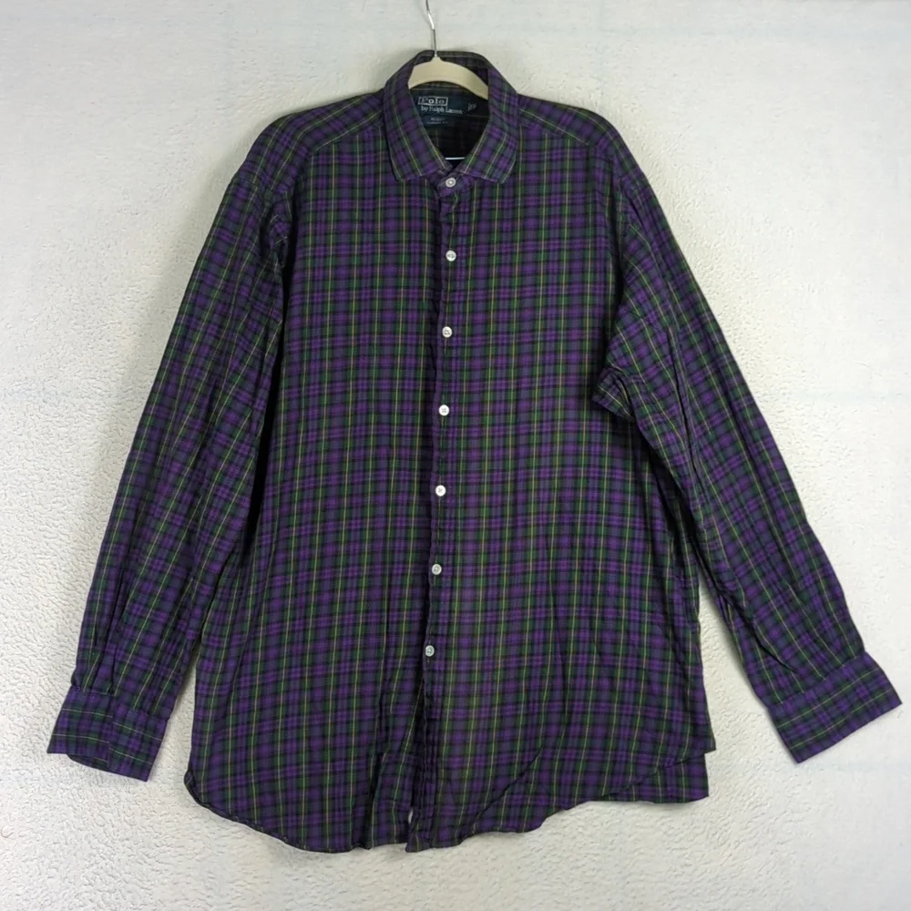 Polo by Ralph Lauren‎ Men's Purple & Green Plaid Button Up Dress Shirt Size XL